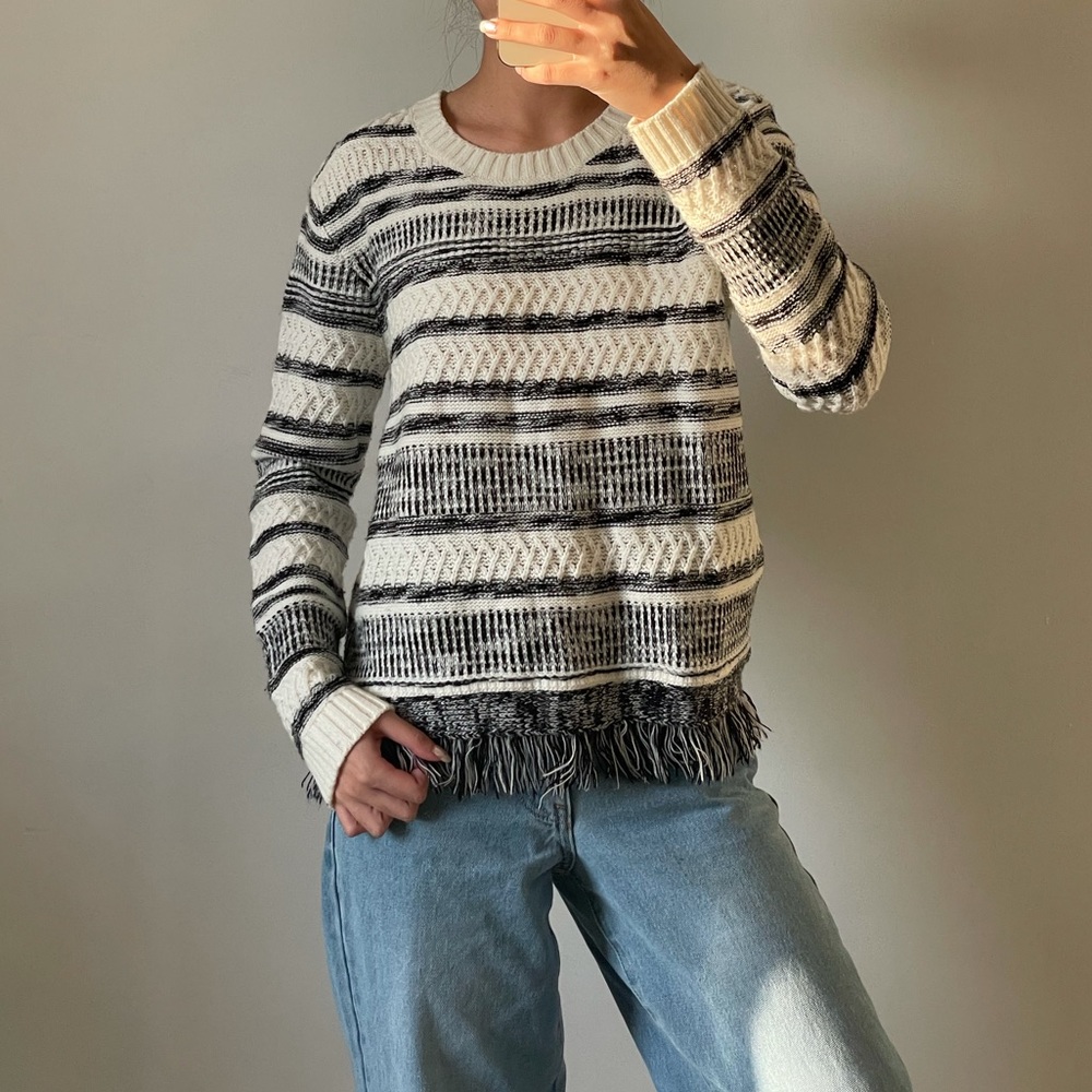 Striped fringe knit sweater